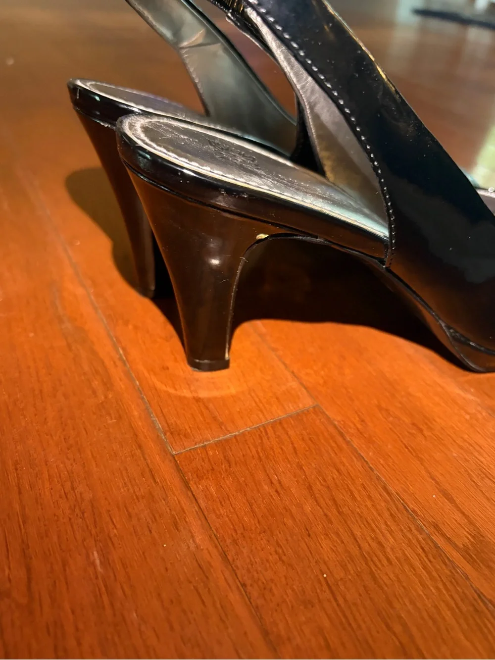 Anne Klein Black Patent Peep-Toe Slingback Heels